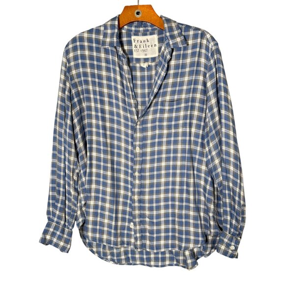 Frank & Eileen "Eileen" Button Down Shirt Blue White Plaid Modal Everyday M - Picture 1 of 8